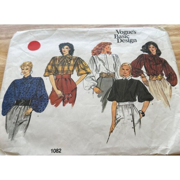 Vogue #1082 Sewing Pattern Blouses Vintage  Sizes 8-18 Sku 0252 Used - Picture 1 of 4